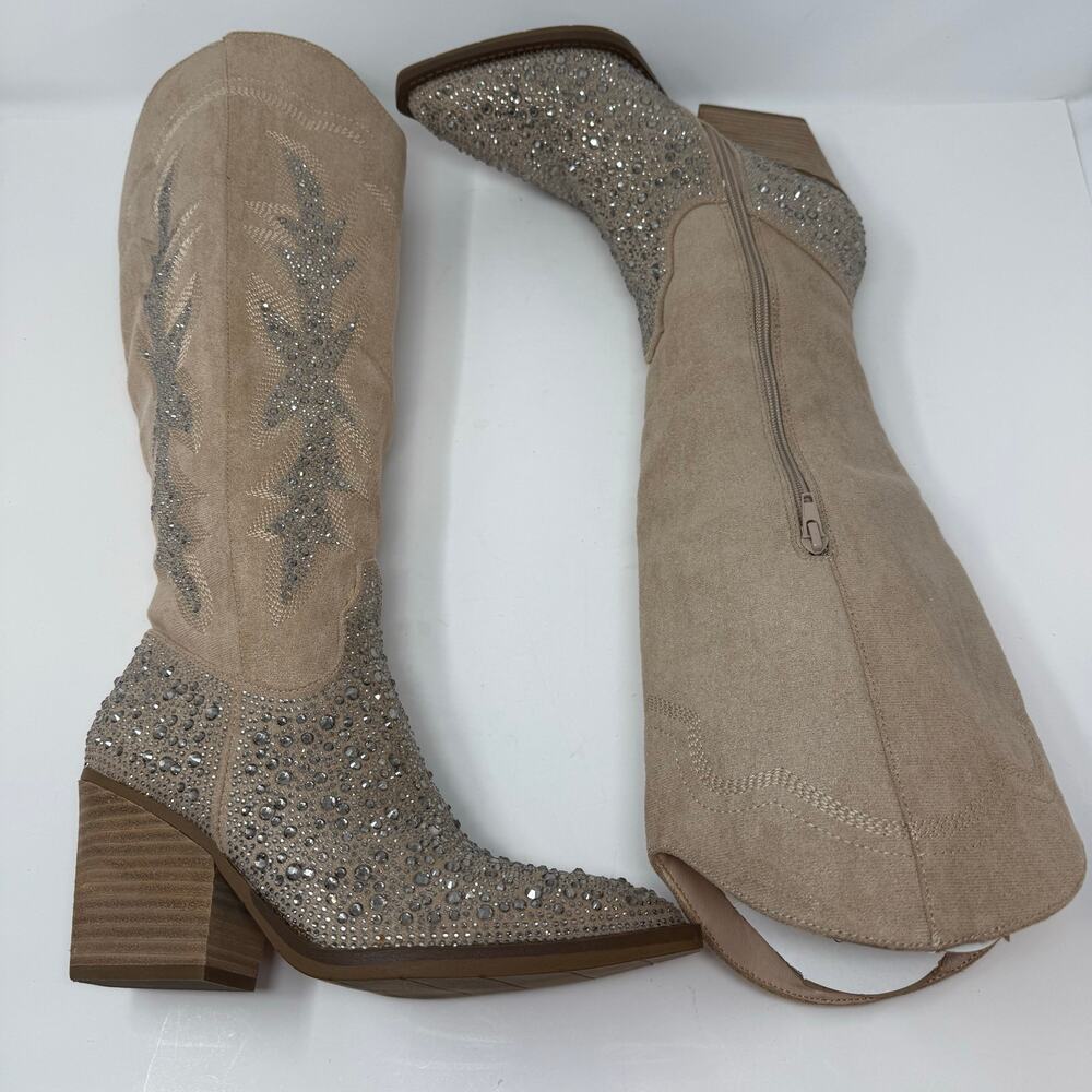 Madden Girl Apple Western Boots Womens 8 Sand Rhinestones Cowboy Boots NIB - Picture 9 of 15